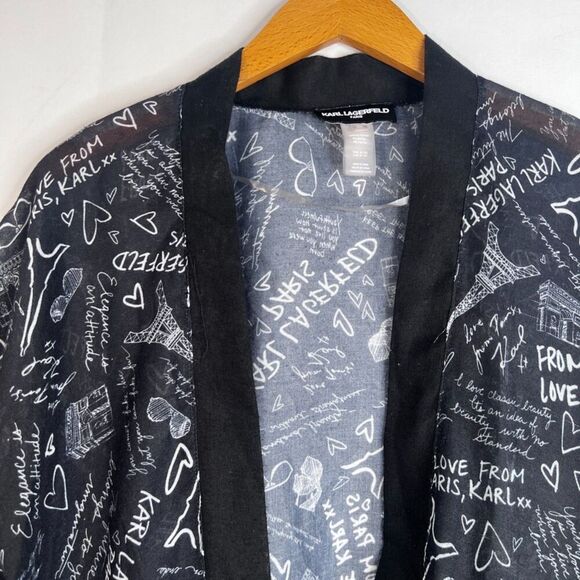 Karl Lagerfeld Paris Navy Blue Open Front Logo Graffiti Kimono Size OS - Picture 3 of 9